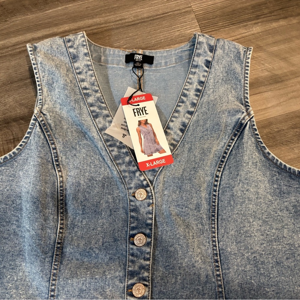 Frye Light Blue Denim Button-Front Mini Dress - Picture 3 of 7